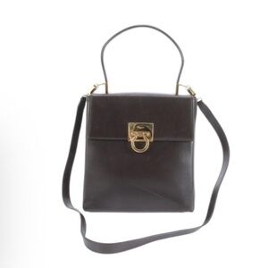 Salvatore Ferragamo Gancini Dark Brown Bag with Gold Hardware